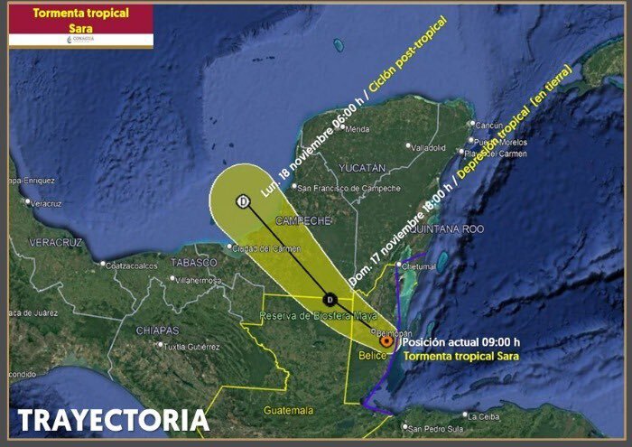 Tormenta Tropical Sara toca tierra