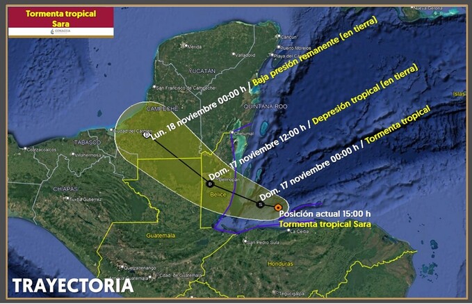 Tormenta tropical Sara avanza rumbo a Belice